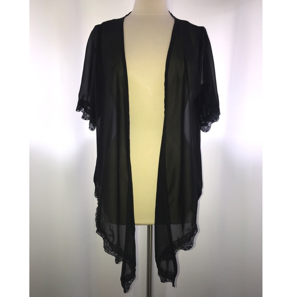 Black Sheer Lace Open Front Coverall